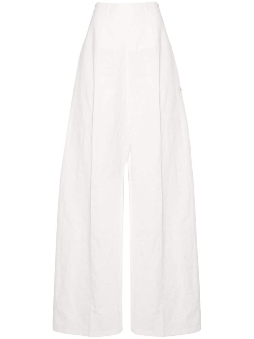 Shop Sportmax White Linen And Cotton Blend Trousers