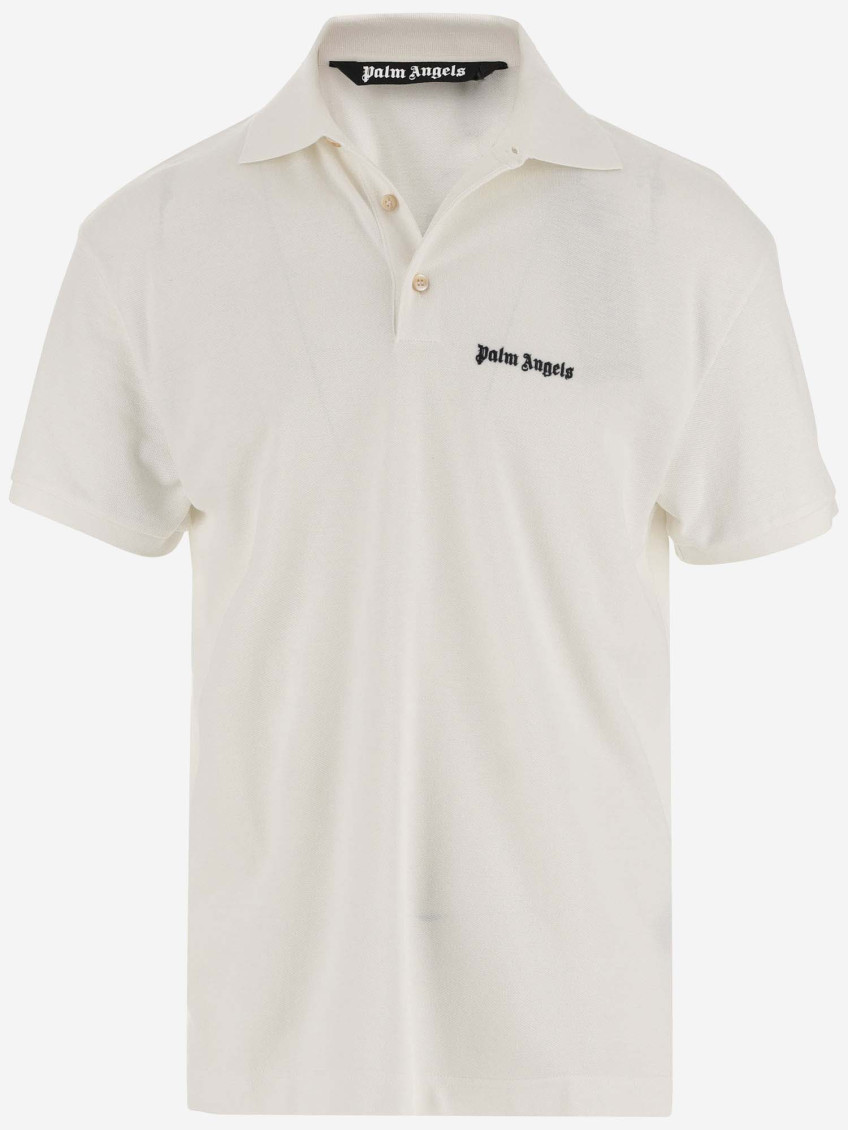 Palm Angels White Polo Shirt With Classic Collar And Logo On The Front In Orange