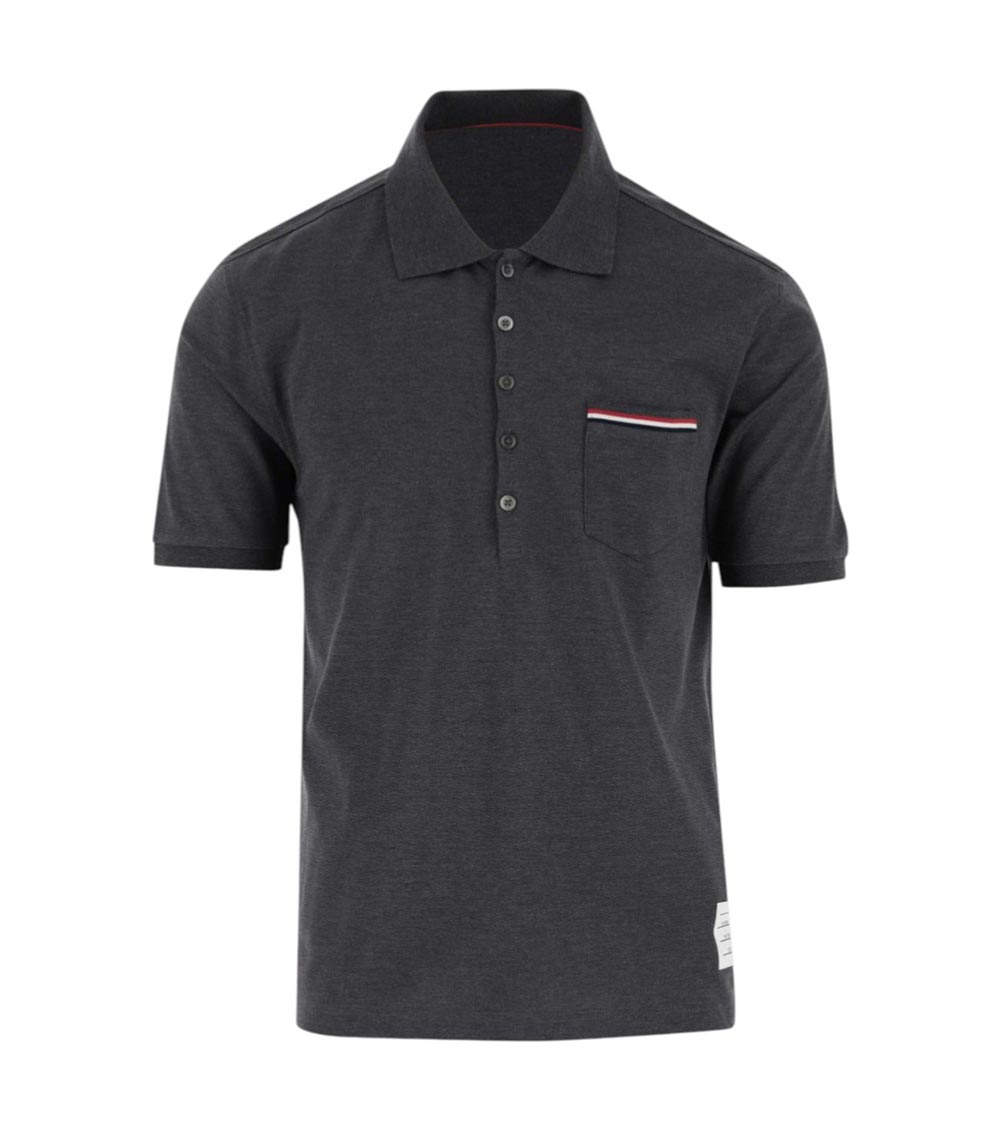 Thom Browne Collar Polo Shirt With Patch Pocket In Black