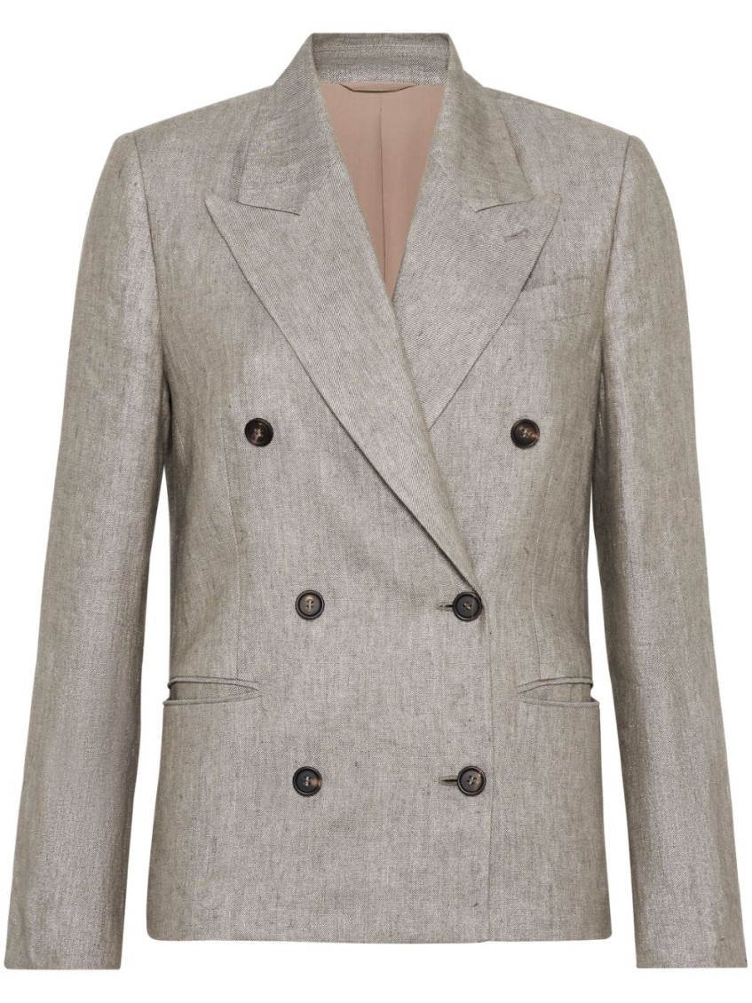 Brunello Cucinelli Double-breasted Jacket With Oversized Cut And Jewel Embroidery In Grey