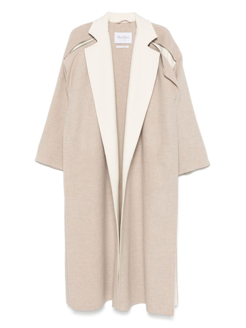 Max Mara Wool Blend Coat Lapel Contrasting In Beige