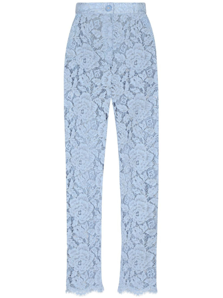 Dolce & Gabbana Light Blue Embroidered Lace Trousers In Light Blue