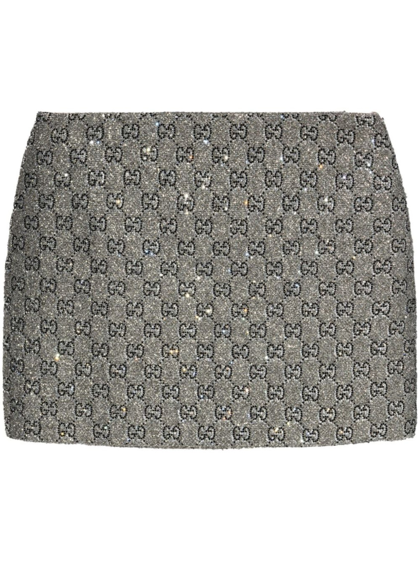 Shop Gucci Grey Embroidered Gg Wool Tweed Mini Skirt