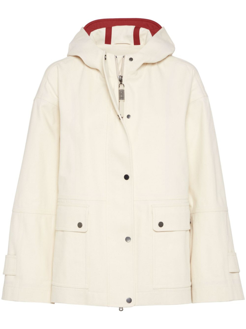 Brunello Cucinelli Hooded Canvas Waterproof Jacket In Beige