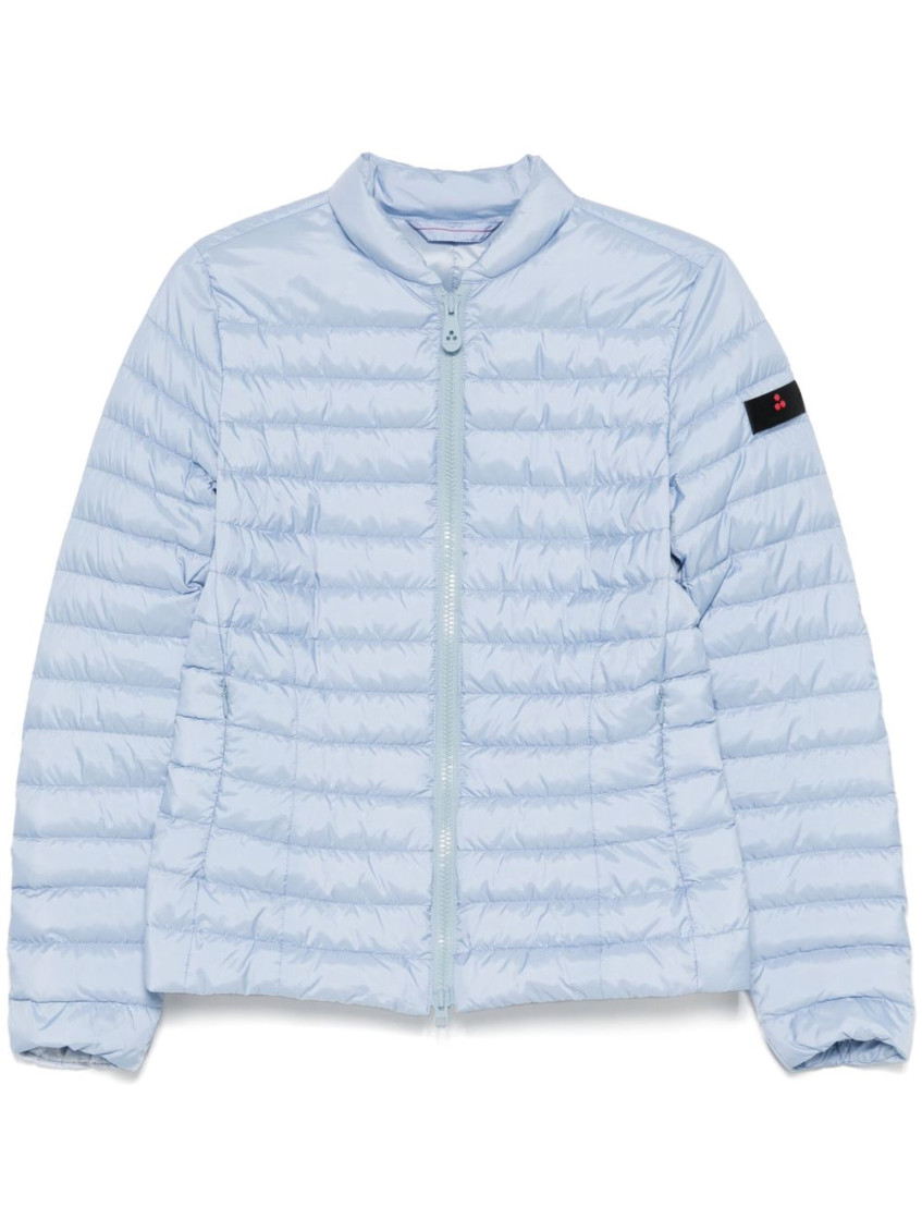 Peuterey Quilted Silver Jacket With Stand-up Collar In Sky Blue