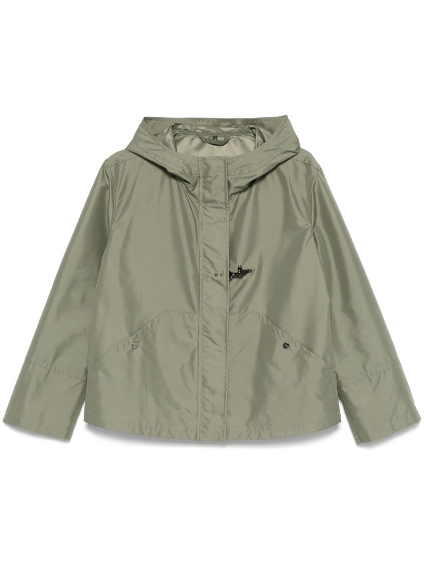 Fay Short Water-repellent Parka With Iconic Gancio In Green