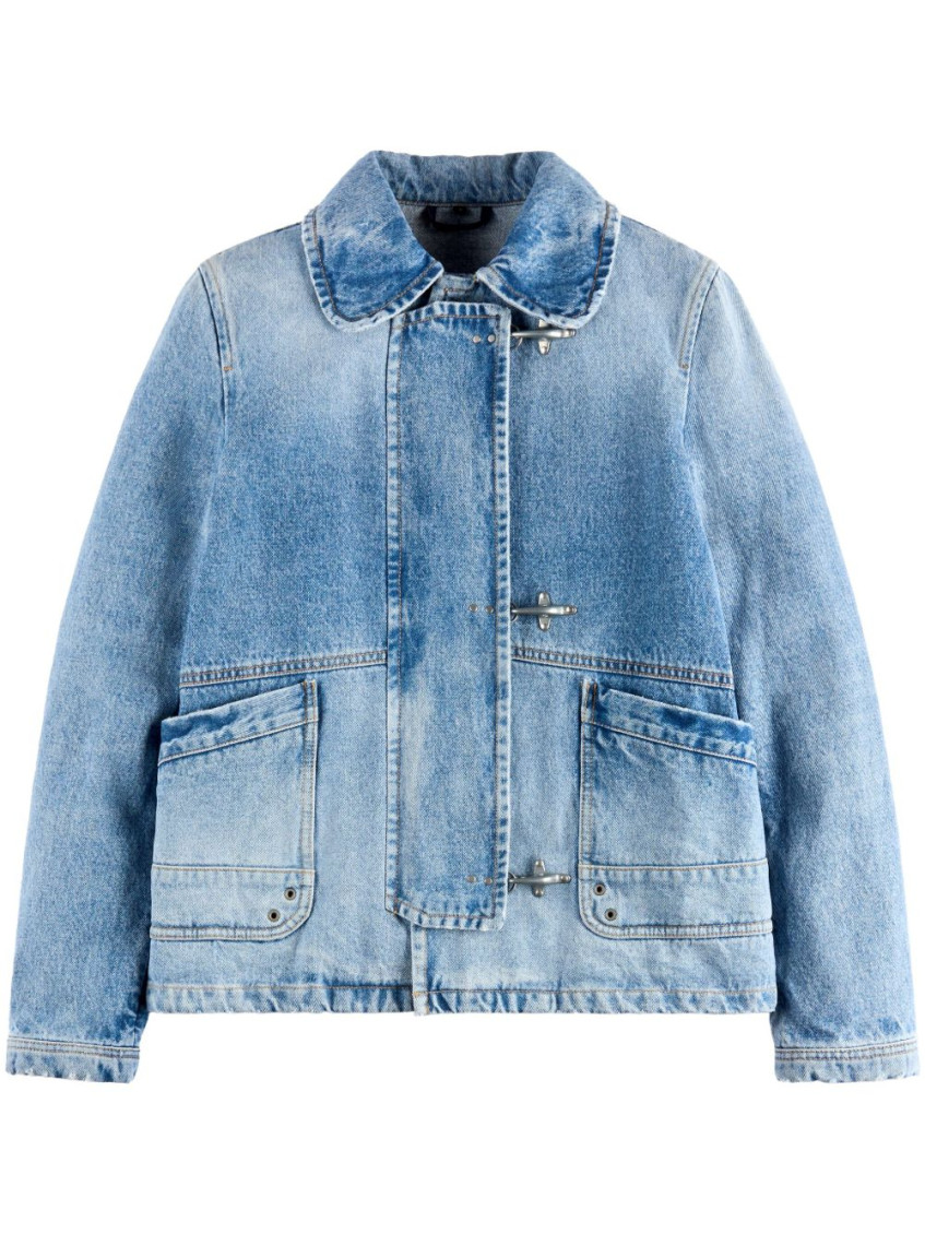 Fay Light Wash Denim Jacket With Vintage Appeal In Sky Blue