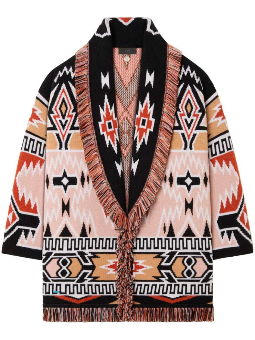 Alanui Geometric Roots Cardigan With Vibrant Fringe Trims In Multicolor
