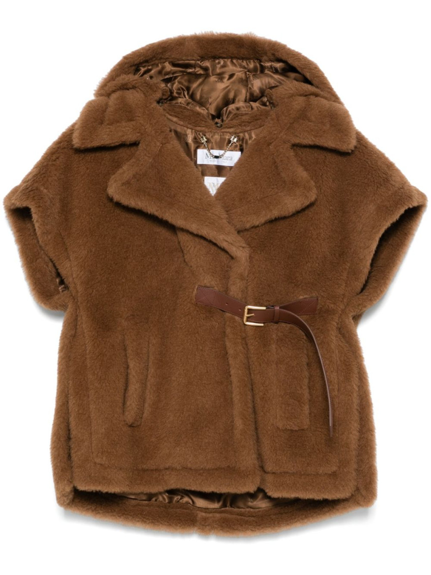 Max Mara Lanos 04 Alpava And Cashmere Cape With Belt In Brown