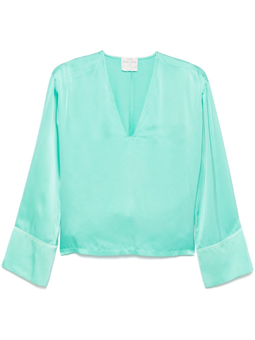 Shop Forte Forte Blue Silk V-necked Blouse