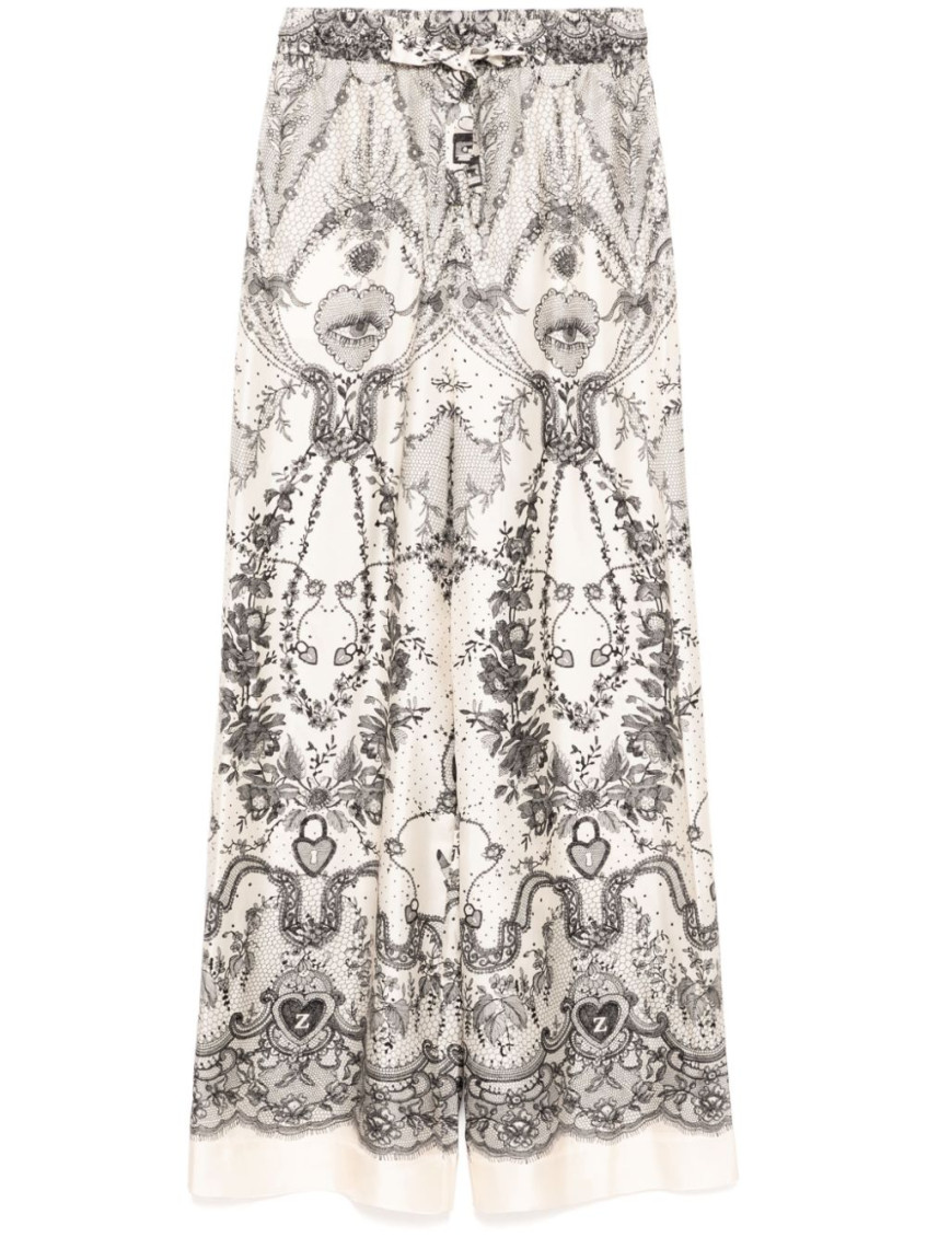 Zimmermann Women Printed Silk Crush Wide-leg Pant In Gray