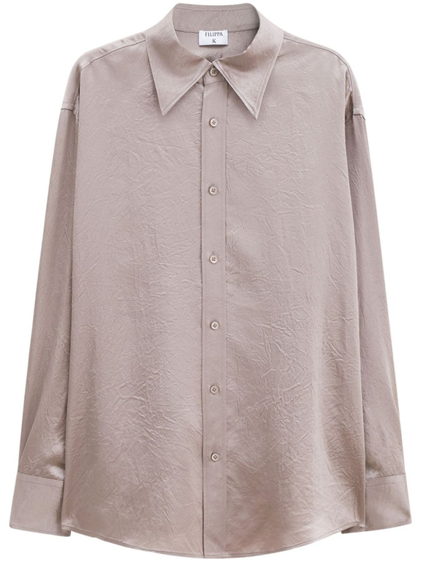 Filippa K Crinkled Long-sleeves Shirt Oversized Collar In Taupe