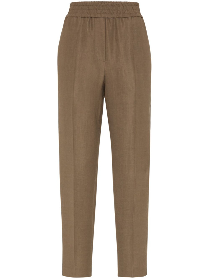 Brunello Cucinelli Brown Linen Blend Trousers In Brown