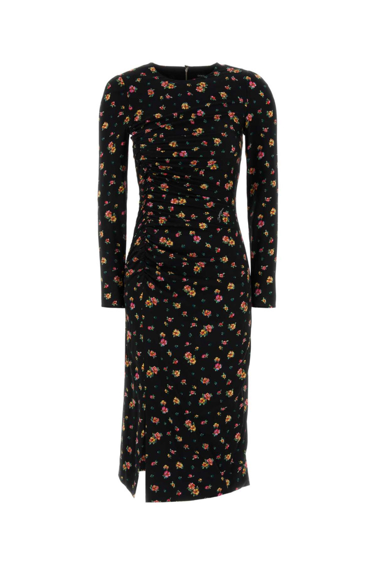 Dolce & Gabbana Black Round Neck Floral Print Midi Dress for Women Online  India at Darveys.com