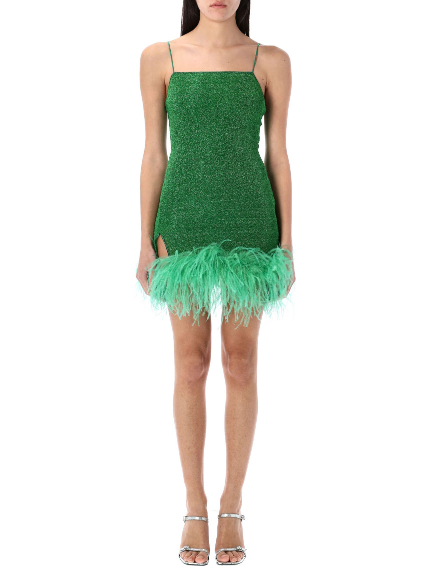 OSEREE GREEN PAILLETTES PLUMAGE DRESS 