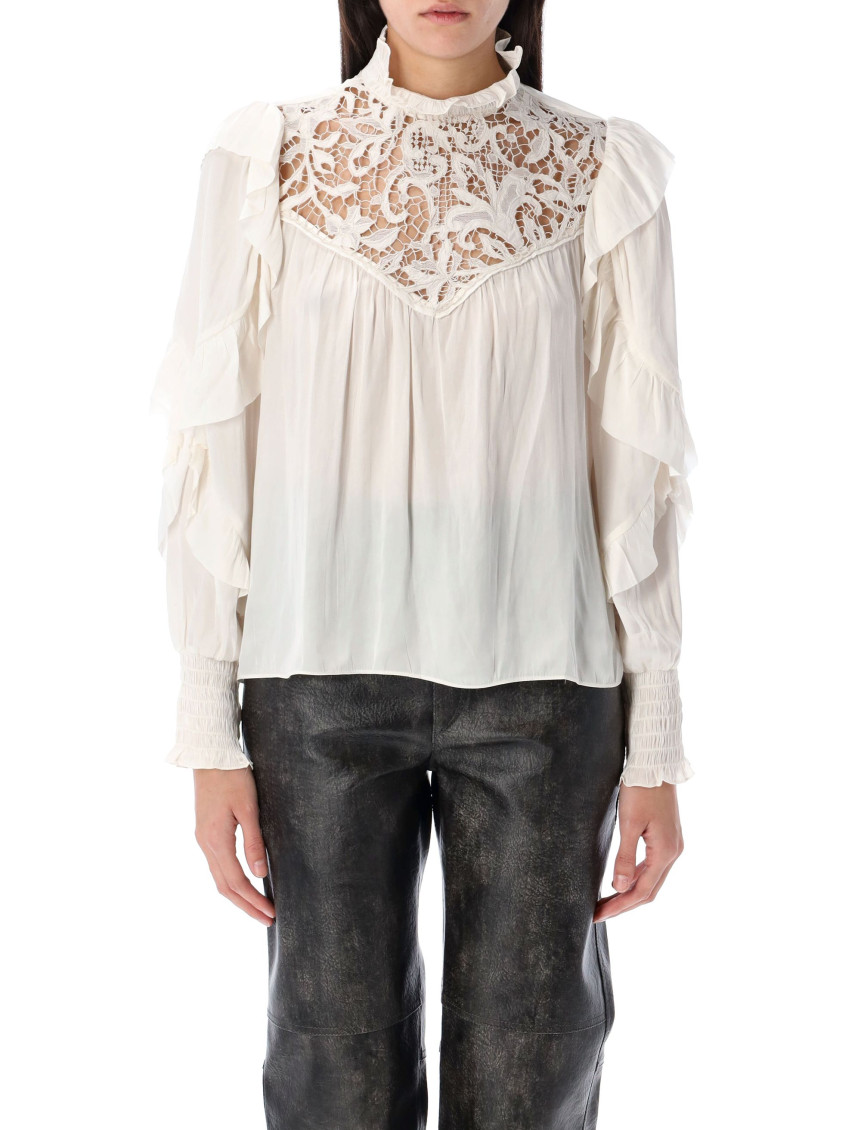 ISABEL MARANT ECRU RUFFLE LONG-SLEEVE BLOUSE