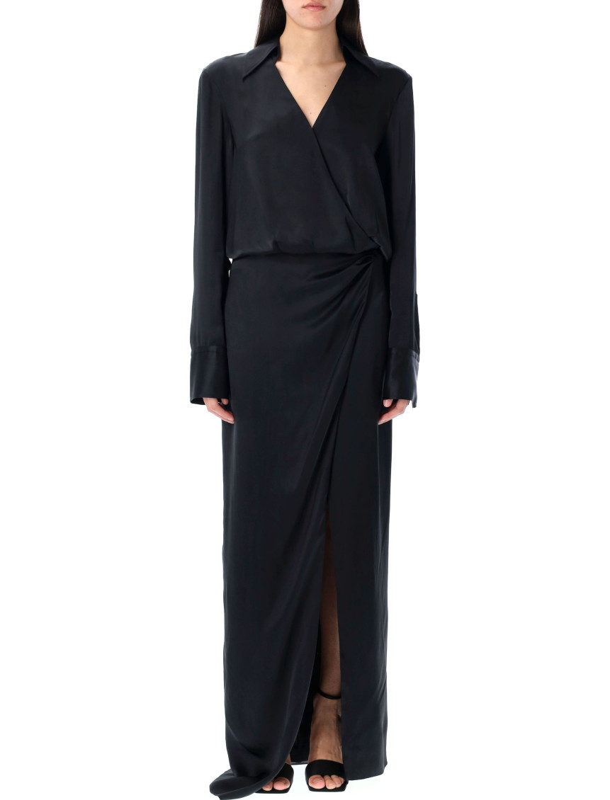 Attico Wrap-style Long Dress With Deep V-neckline