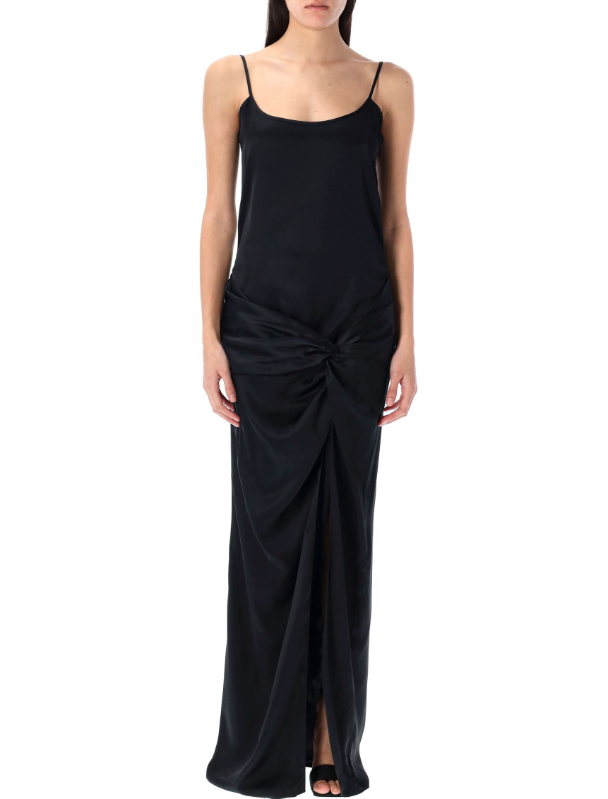 Shop Attico Black Satin Long Dress