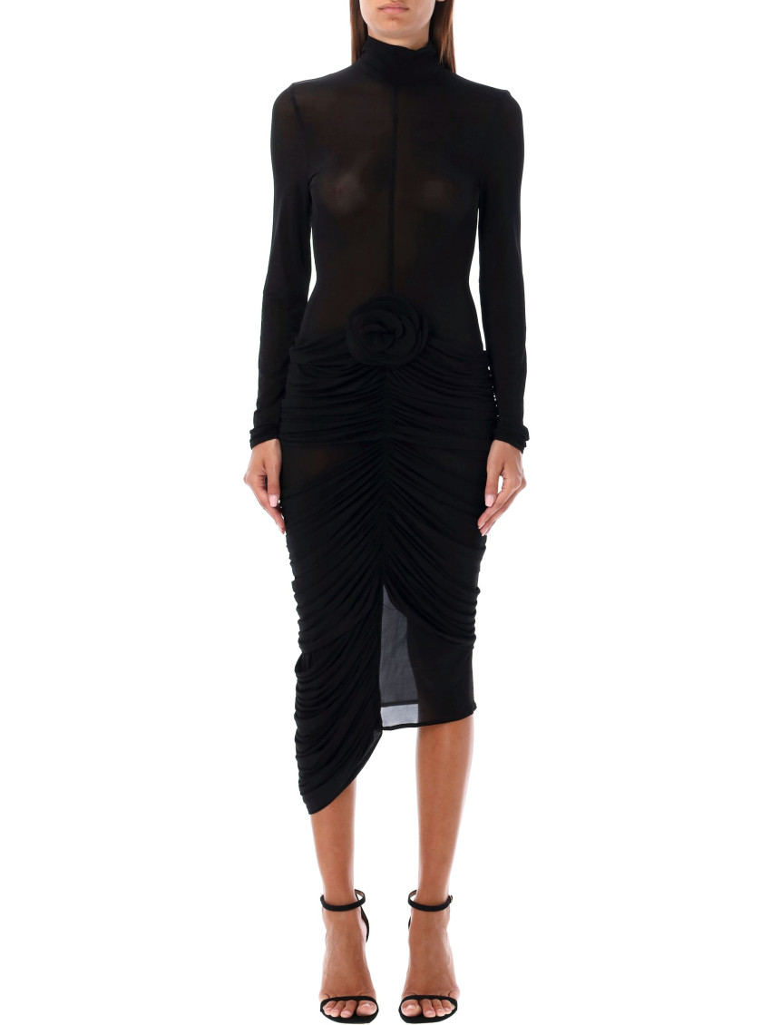 MAGDA BUTRYM BLACK SHEER HIGH NECK MIDI DRESS 
