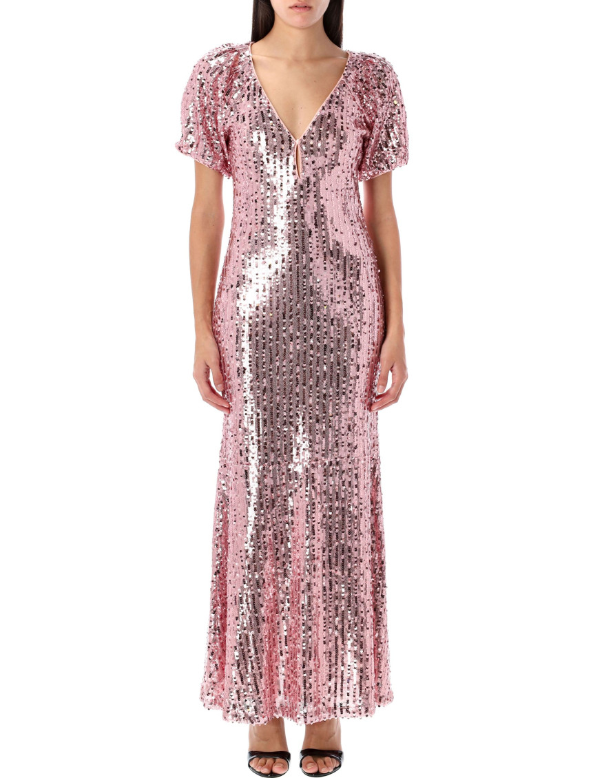 Rotate Birger Christensen Pink Sequin-embellished Midi Dress In Multi