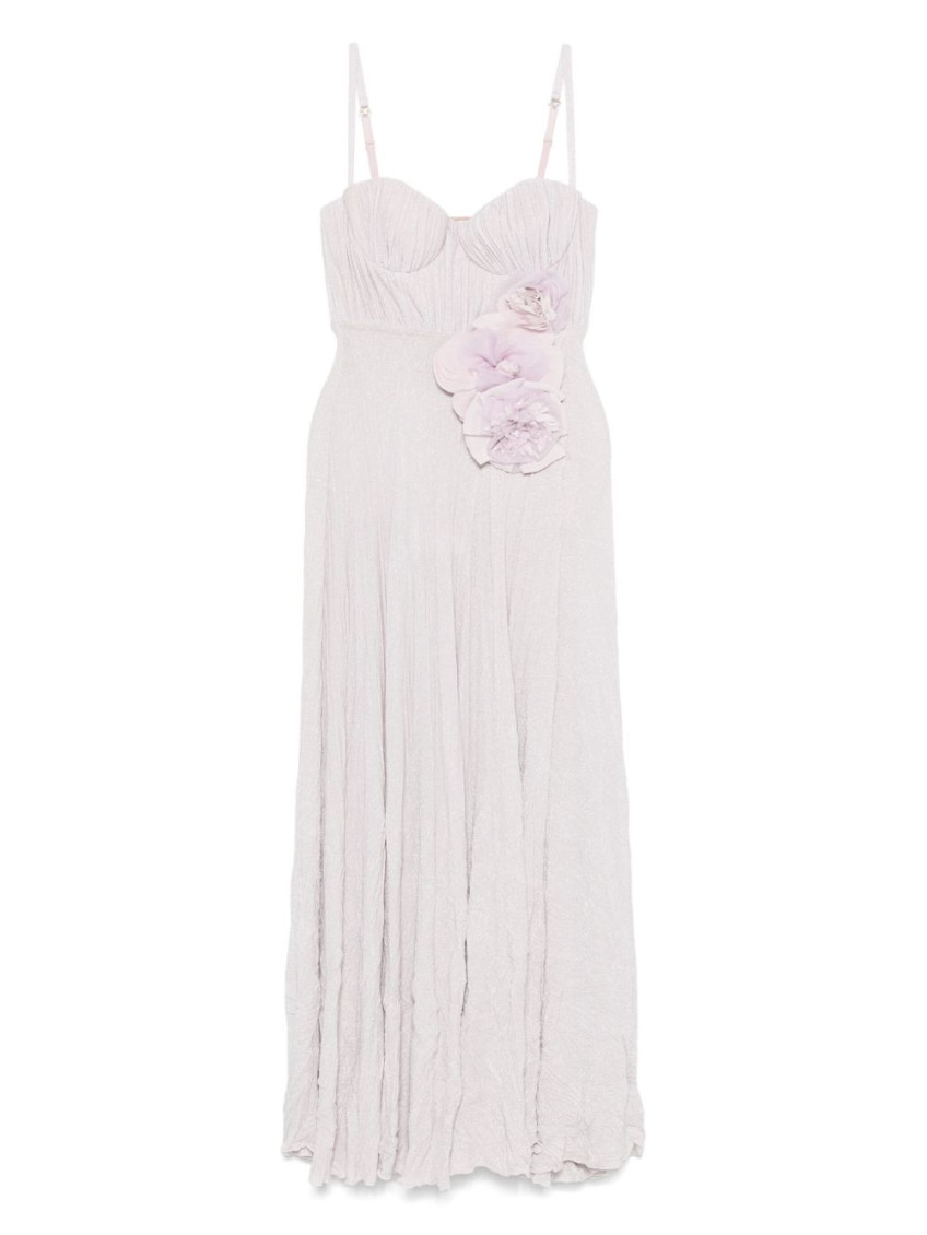 Shop Elisabetta Franchi Lilac Floral Detail Long Dress