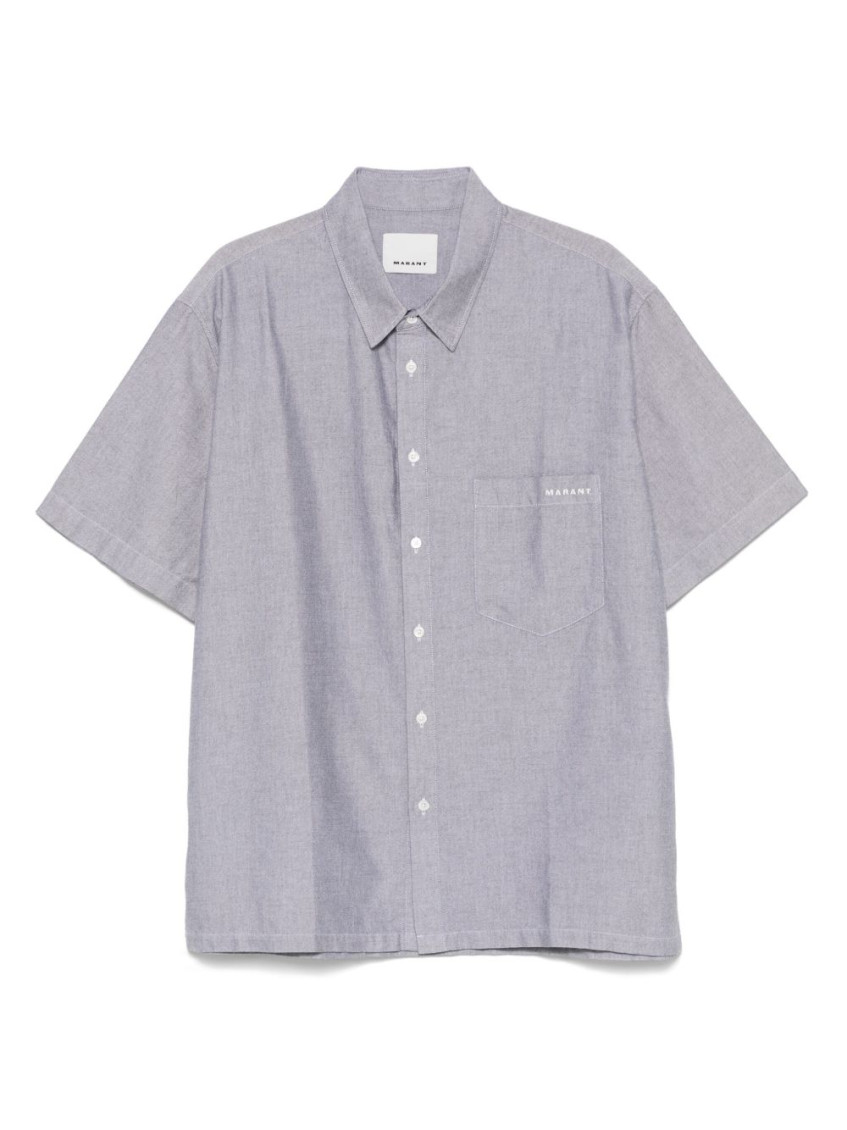Isabel Marant Cotton Shirt With Short Sleeves And Side Slits In Gray