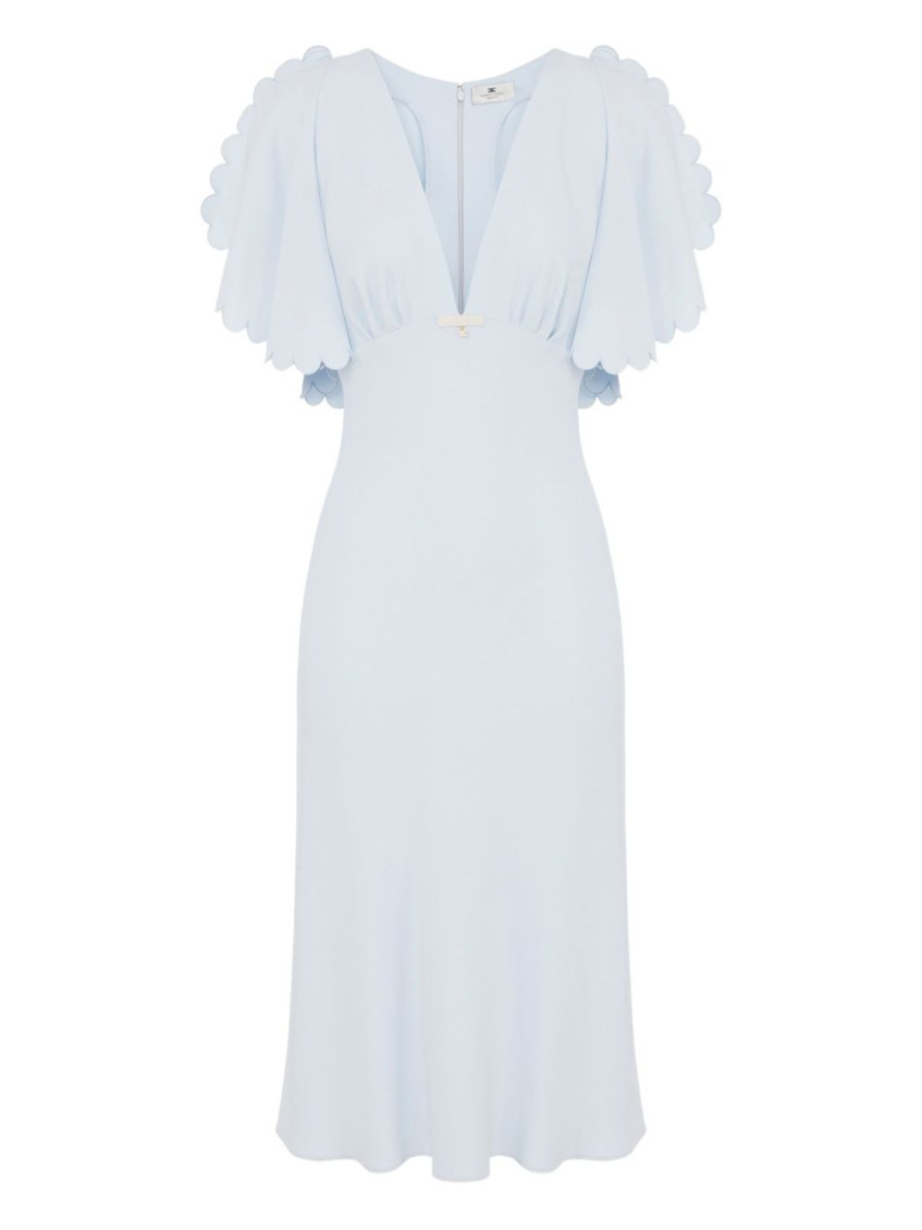 Elisabetta Franchi Light Blue Midi Dress With V-neck In Blue
