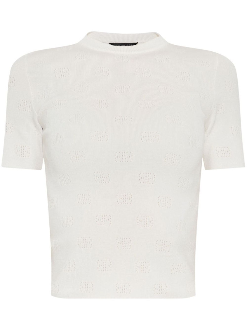 Shop Balenciaga White Open-knit Wool T-shirt
