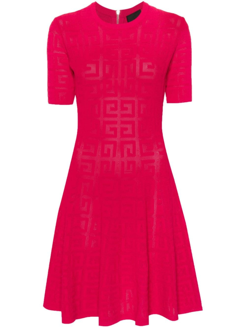 Givenchy 4g Open-knit Flared Dress In Pink