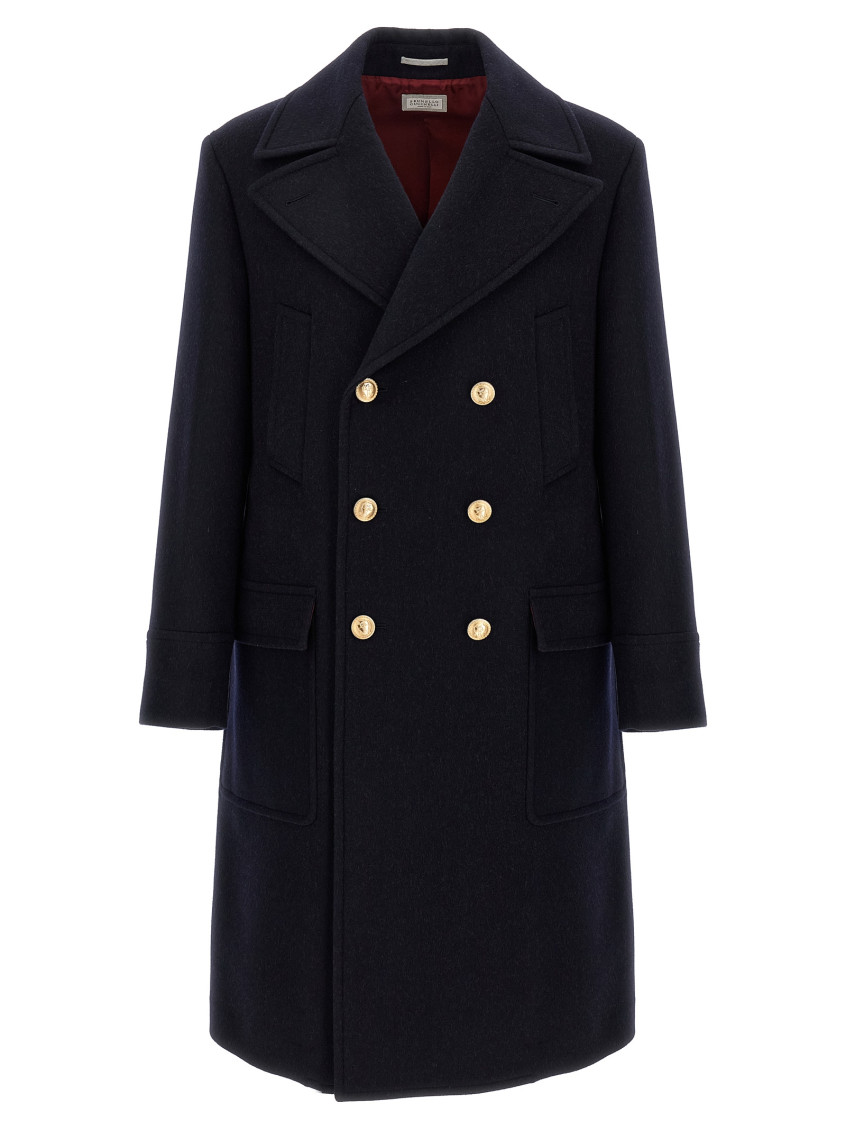 Brunello Cucinelli Martingale Double-breast Coat Men In Blue