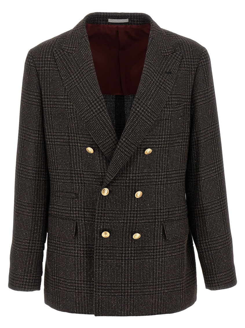 Brunello Cucinelli Prince Of Wales Blazer In Brown