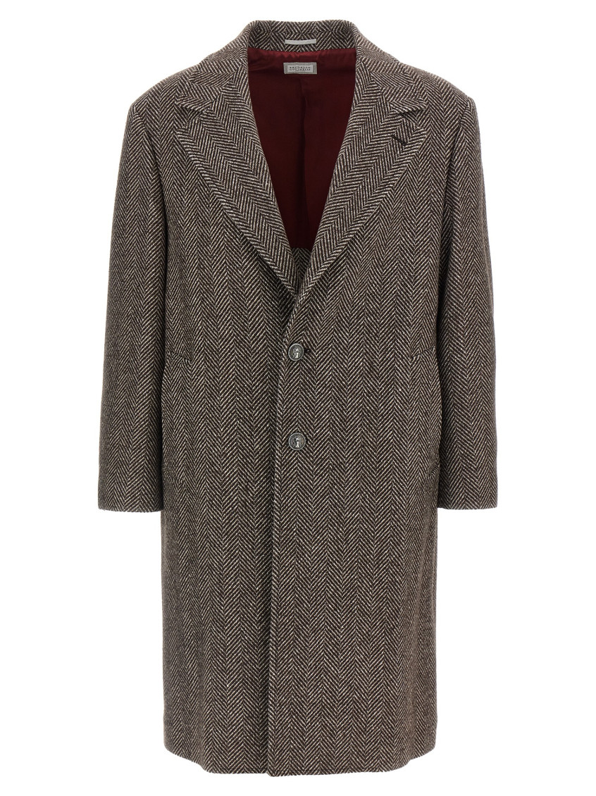 Brunello Cucinelli Cashmere And Silk Single Breasted Coat In Brown
