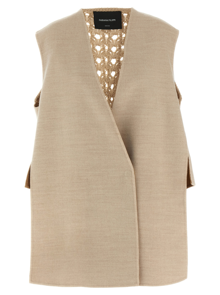 Fabiana Filippi Knit Wool Vest Crochet Back Detail In Neutral