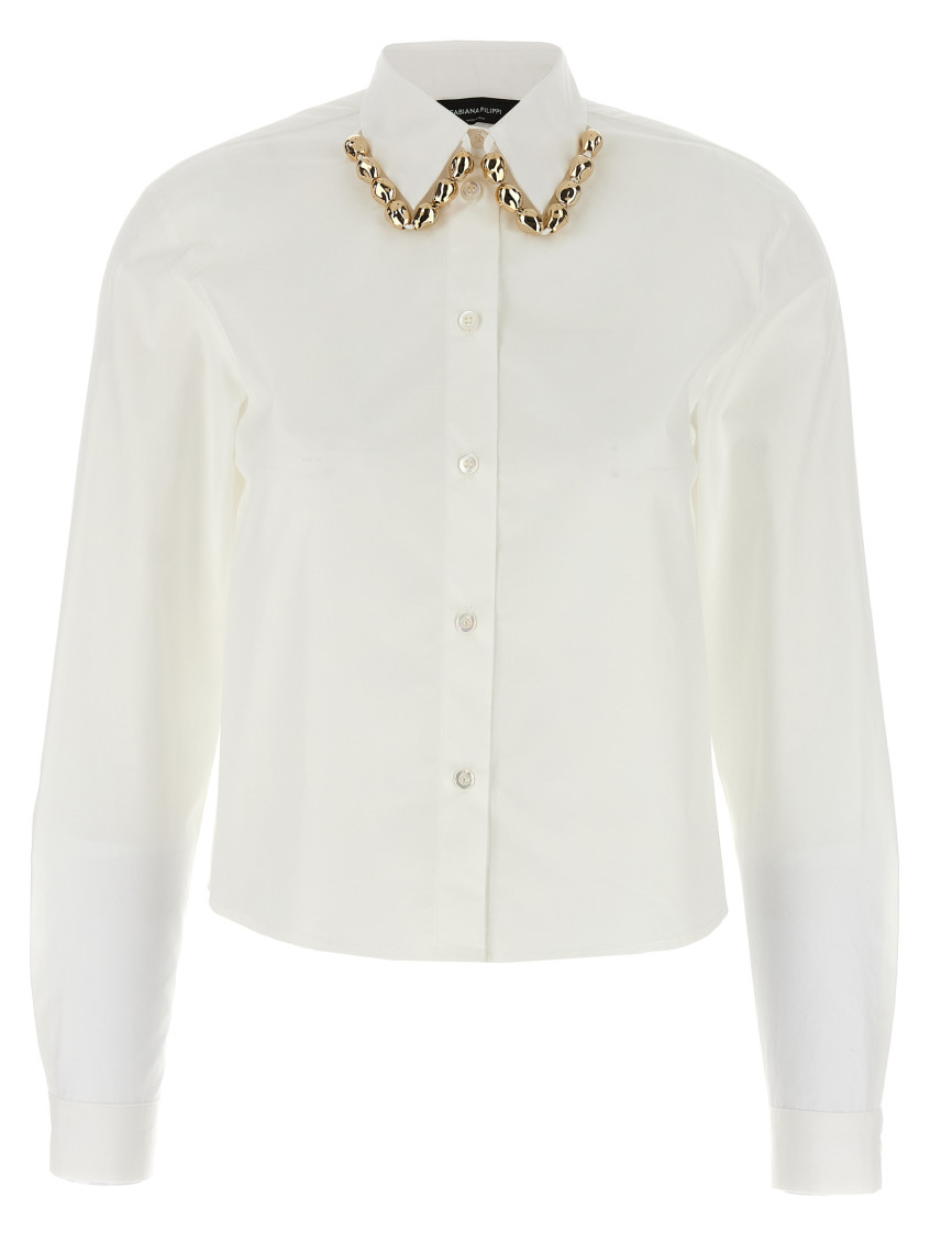 Fabiana Filippi Boxy Poplin Shirt With Stone Embellished Collar In White