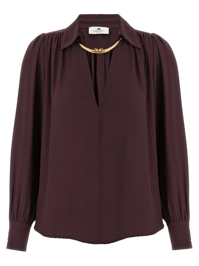 Elisabetta Franchi Logo Metal Detail Collar Shirt In Burgundy