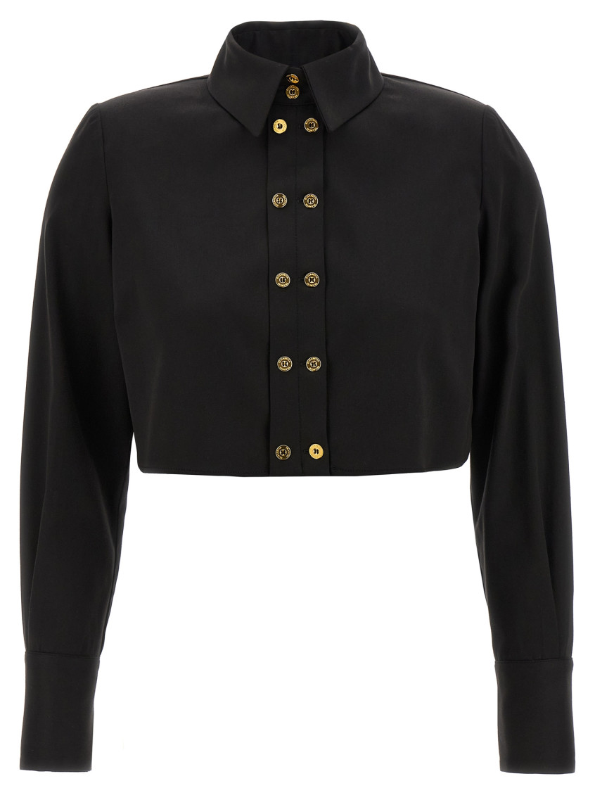 Elisabetta Franchi Short Shirt With Long Sleeves And Collar In Black