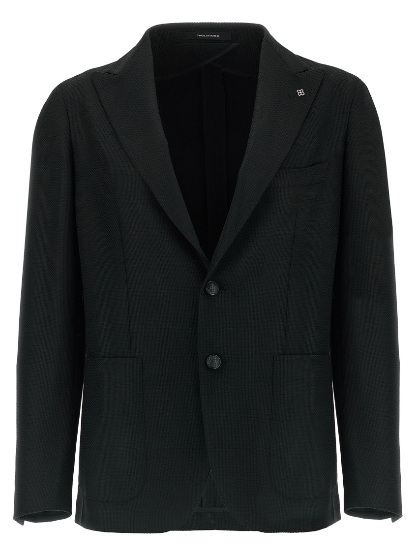 Tagliatore Square Pattern Blazer With Multiple Pockets In Black