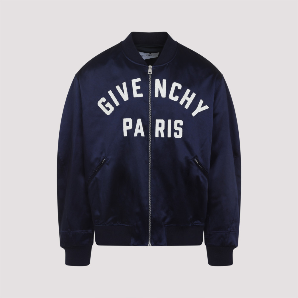 Givenchy Navy Blue Logo Bomber Jacket