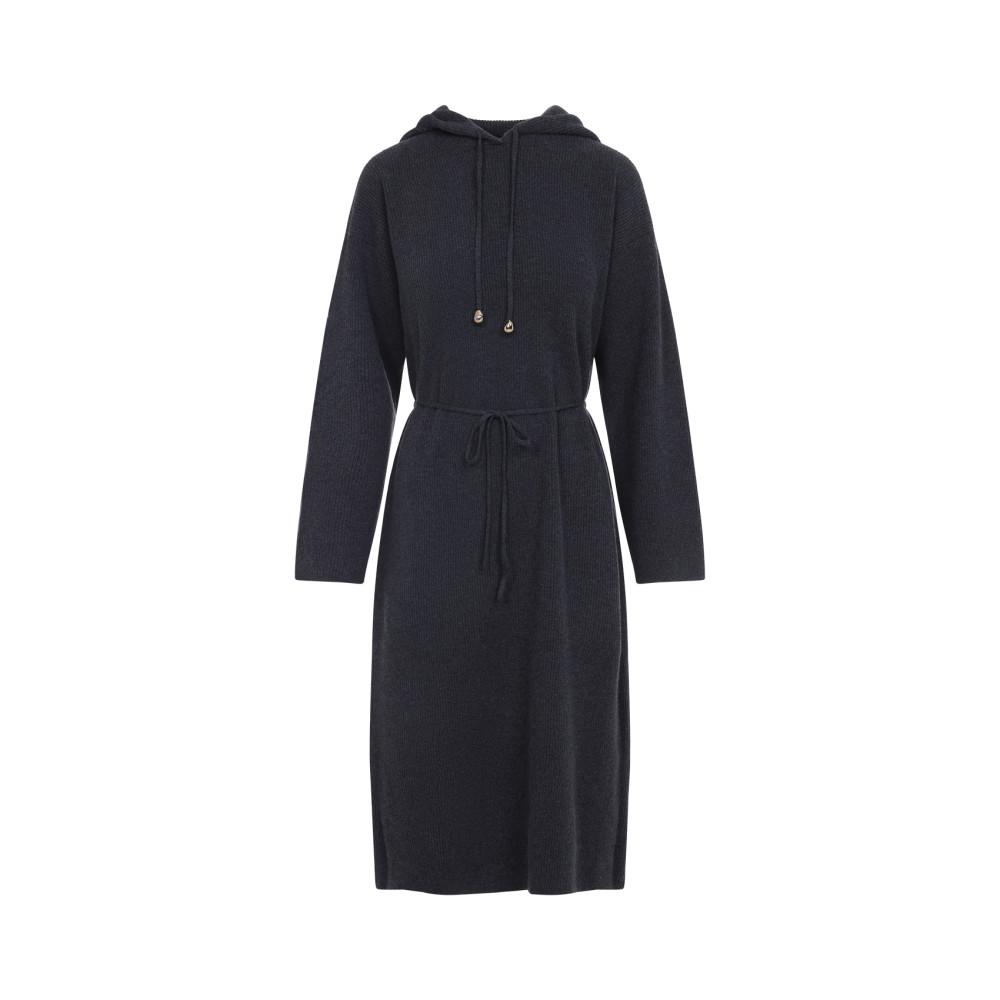 Fabiana Filippi Hooded Ankle-length Dress With Ribbed Silk Blend In Blue