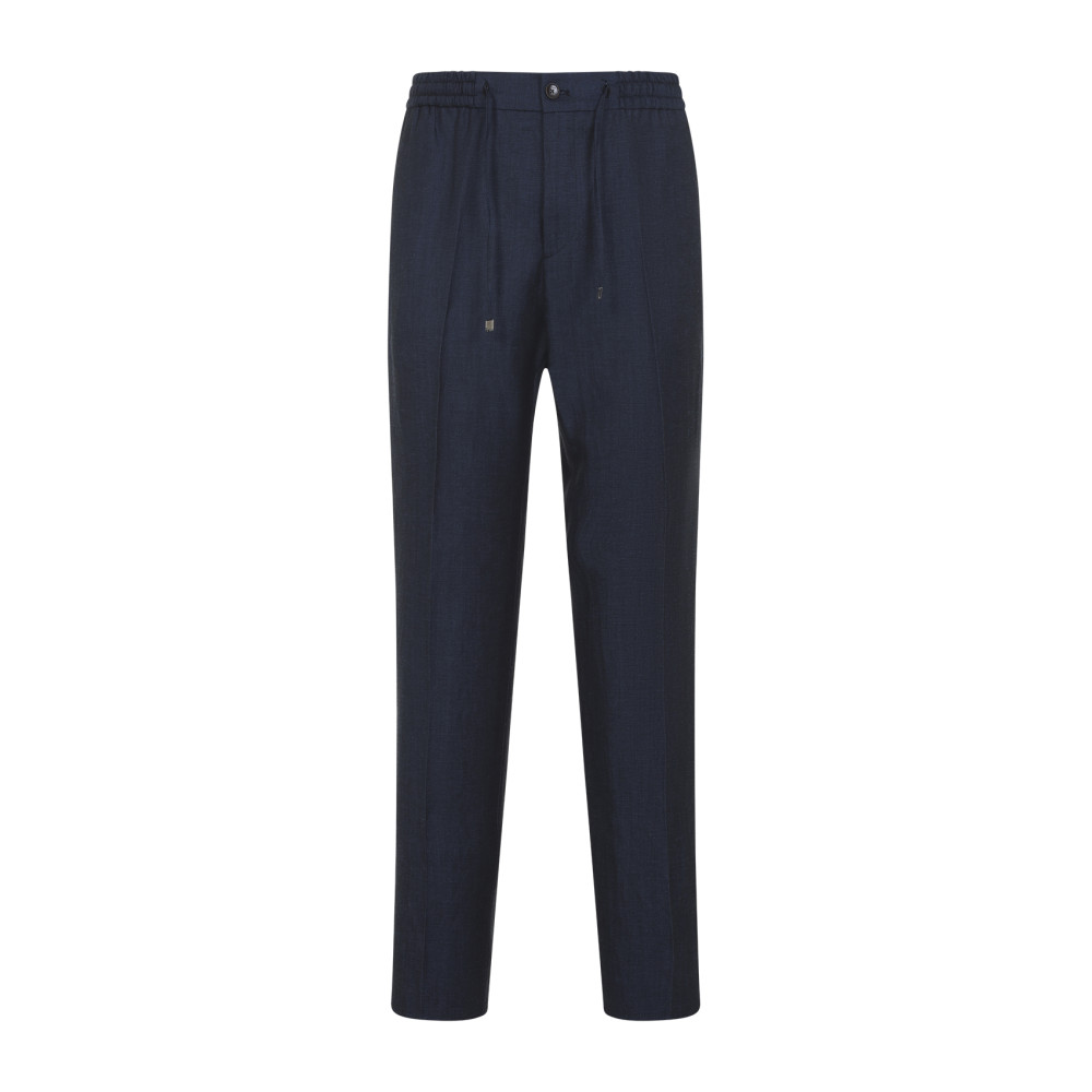 ETRO BLUE SOLID DRAWSTRING TROUSERS