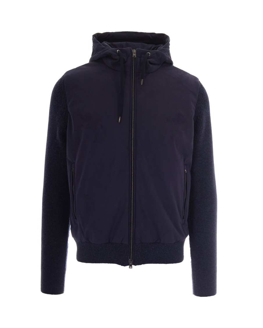 Herno Double-fabric Wool Hooded Jacket In Blue