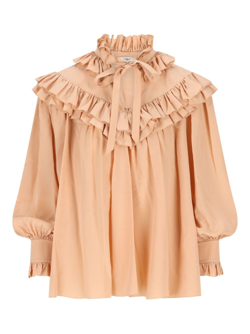 Chloé Sand Brown Oversized Ruffle Top In Orange