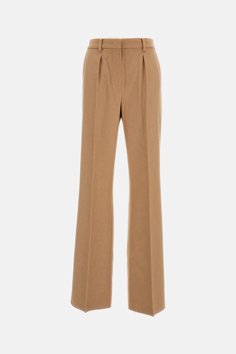 Max Mara Brown Pleated Solid Pants In Brown