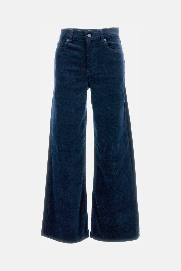 Frame Dark Blue Corduroy Wide Leg Pants In Blue