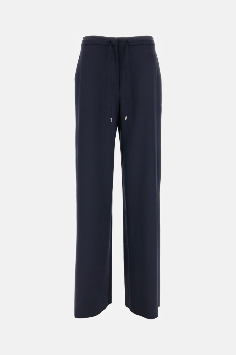Max Mara Dark Blue Solid Relaxed Fit Pants In Blue