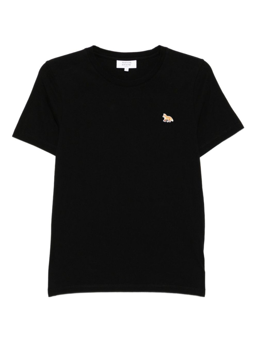 Maison Kitsuné Black Crewneck T-shirt With Baby Fox Logo Patch On The Front In Cotton Woman In Black