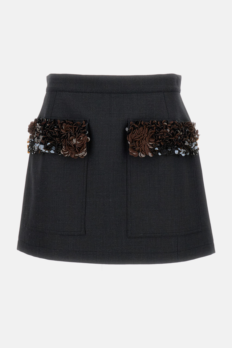 Plan C Sequined Wool-blend Miniskirt In Gray