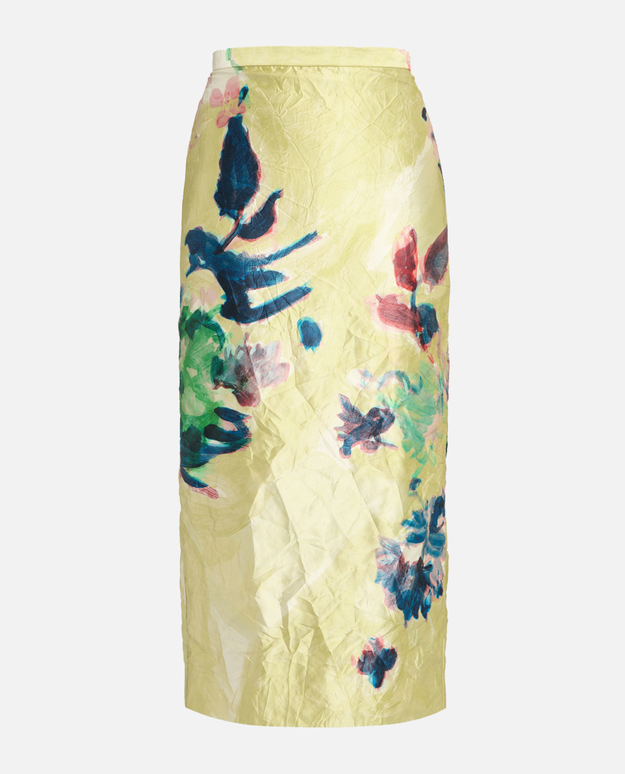 Erdem Yellow Floral Pencil Midi Skirt