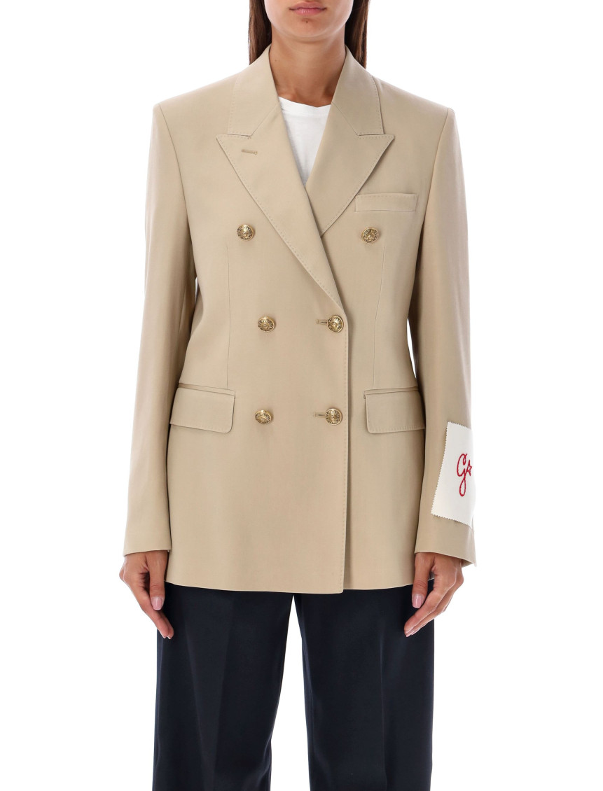 Golden Goose Womens Double-breasted Blazer In Sand With Gold Heraldic Buttons In Brown