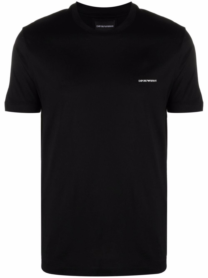 Emporio Armani Black T-shirt With Logo Lettering On The Front In Cotton And Lyocell Blend Man In Black